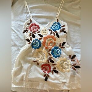 Joystick Floral Boho Embroidered Women's Top with tie back